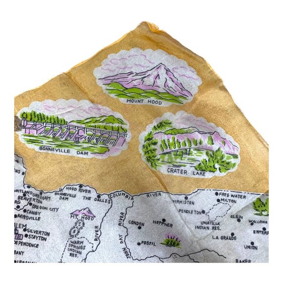 Vt Oregon State Landmarks Souvenir Handkerchief Silk Hand Rolled Edge Scarf READ - Picture 3 of 7